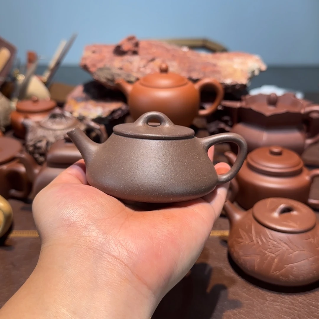 紫砂茶壶青灰段泥平盖石瓢