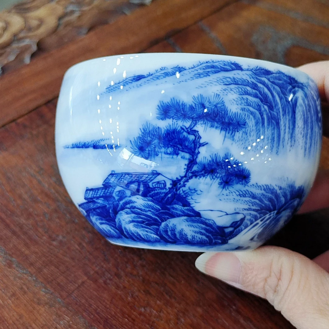 青花山水苹果杯（外甥女画）