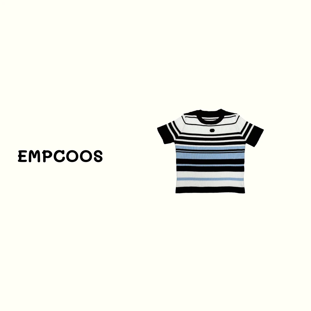 【EMPCOOS】圆领短袖黑白蓝撞色条纹短袖毛针织衫夏款夏季 853