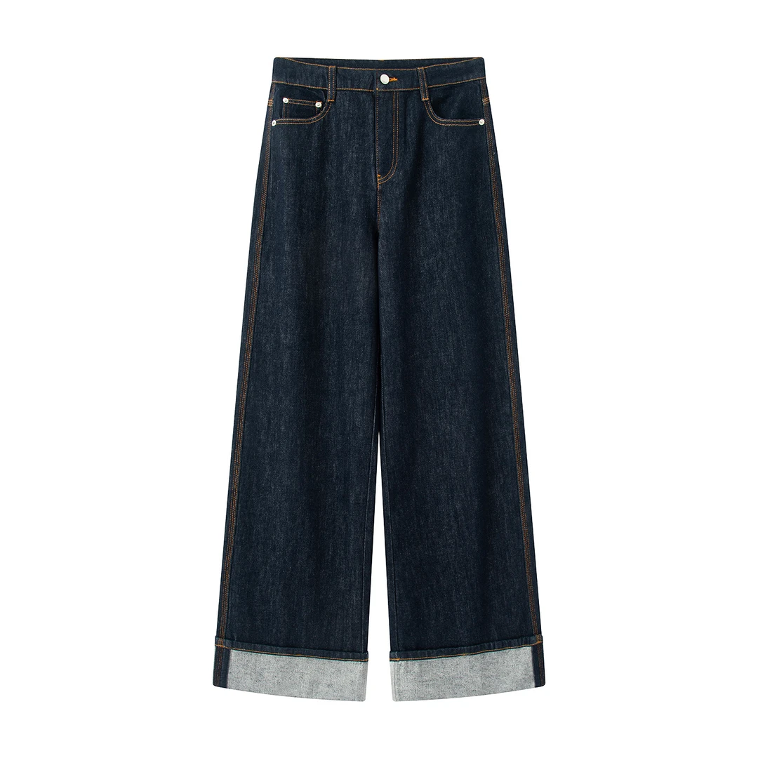 【艾家】御姐风牛仔裤女2025秋季新款高腰阔腿裤复古百搭裤子3024