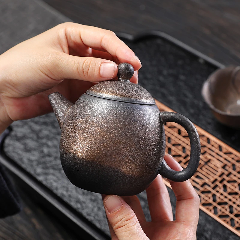 龙蛋壶古早烧茶壶仿柴烧小壶批发复古鎏金铁铀大号泡茶壶功夫茶具