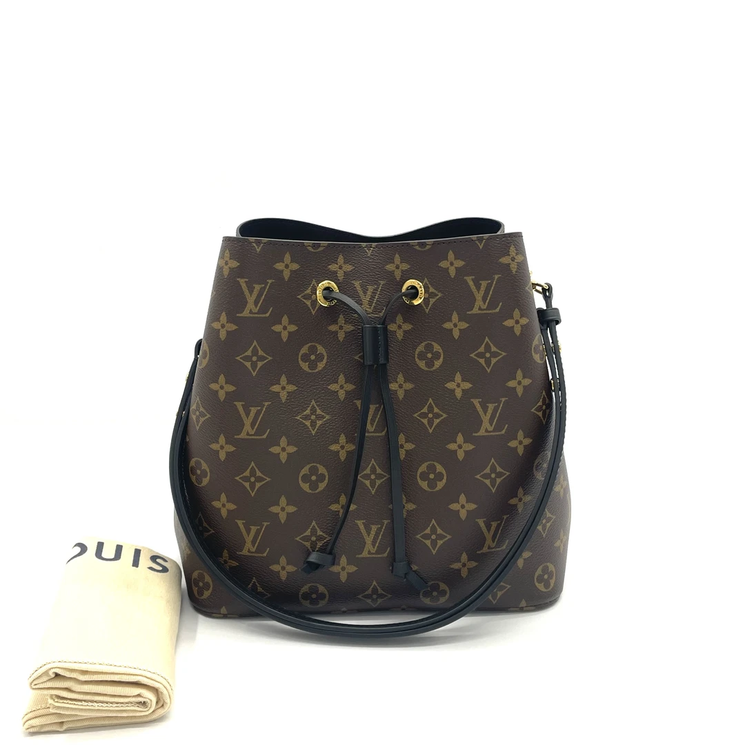 95新 LouisVuitton/路易威登 98新 老花抽绳水桶包 黑色内里 中号