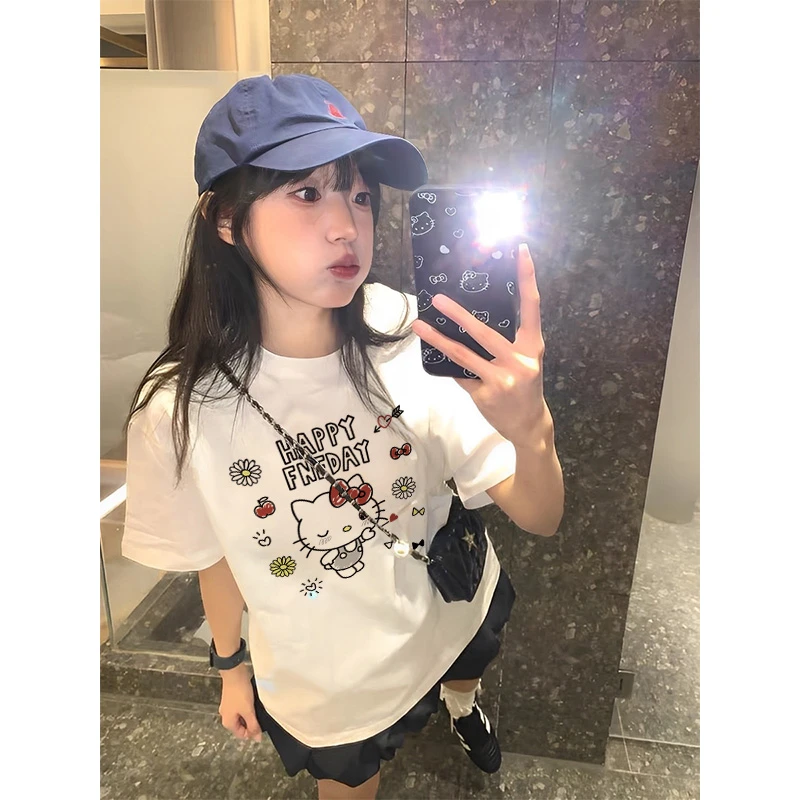 GIOIO夏季新款宽松短袖t恤女显瘦穿搭休闲时尚印花圆领纯棉上衣