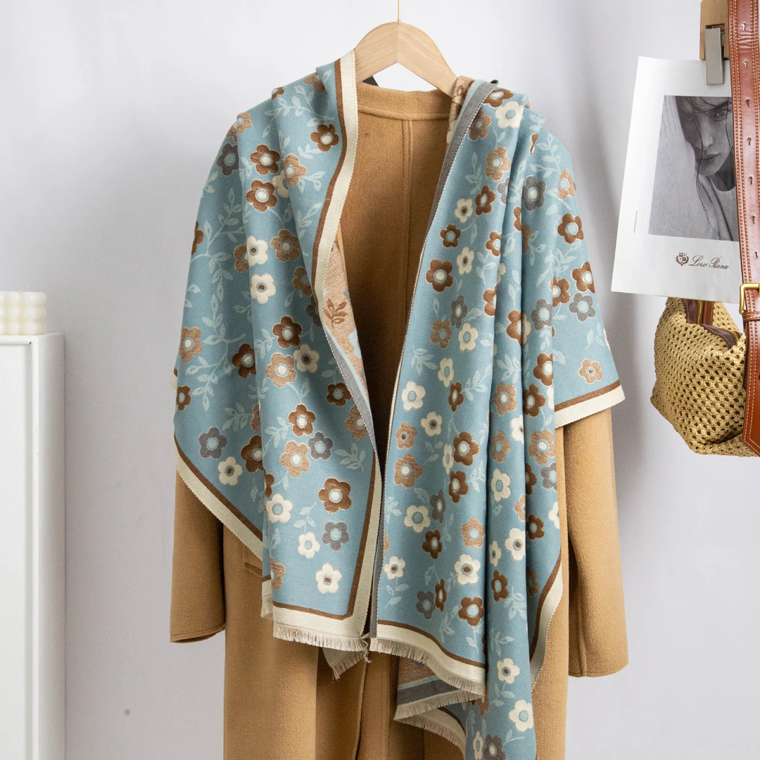 围巾女冬季披肩两用百搭韩版外搭花朵双面仿羊绒保暖加厚高级感