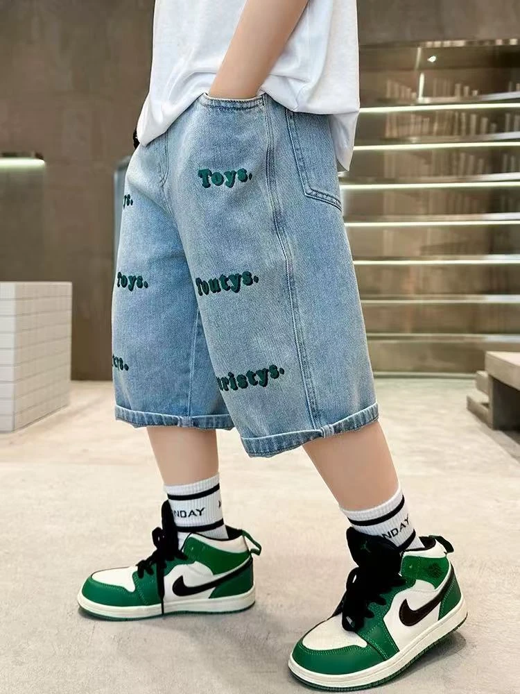 502718童装男童牛仔裤五分裤2025夏季宝宝韩版潮酷洋气男孩牛仔裤