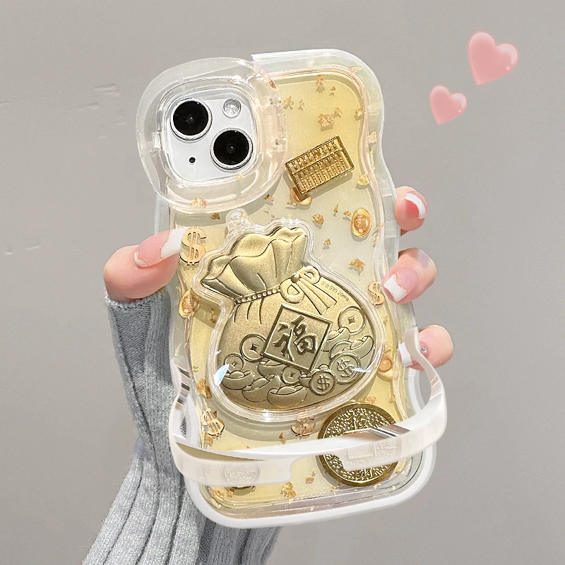 金币福袋适用于苹果17华为vivo/oppo小米iPhone16PRO双支架手机壳