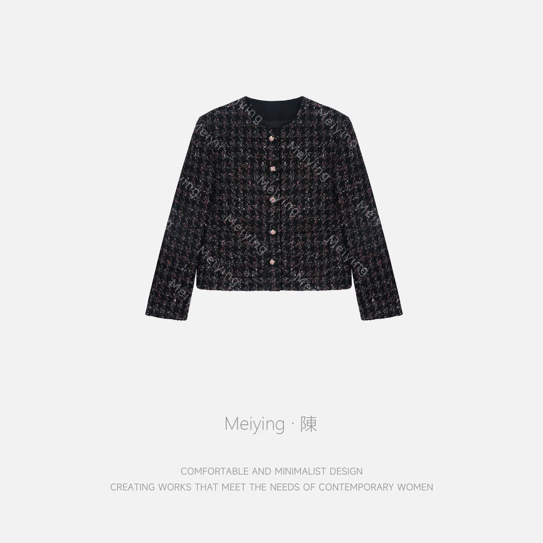 Meiying-"  金秋霞光" 千鸟格经典不过时金纱小香风外套YA5QQ018