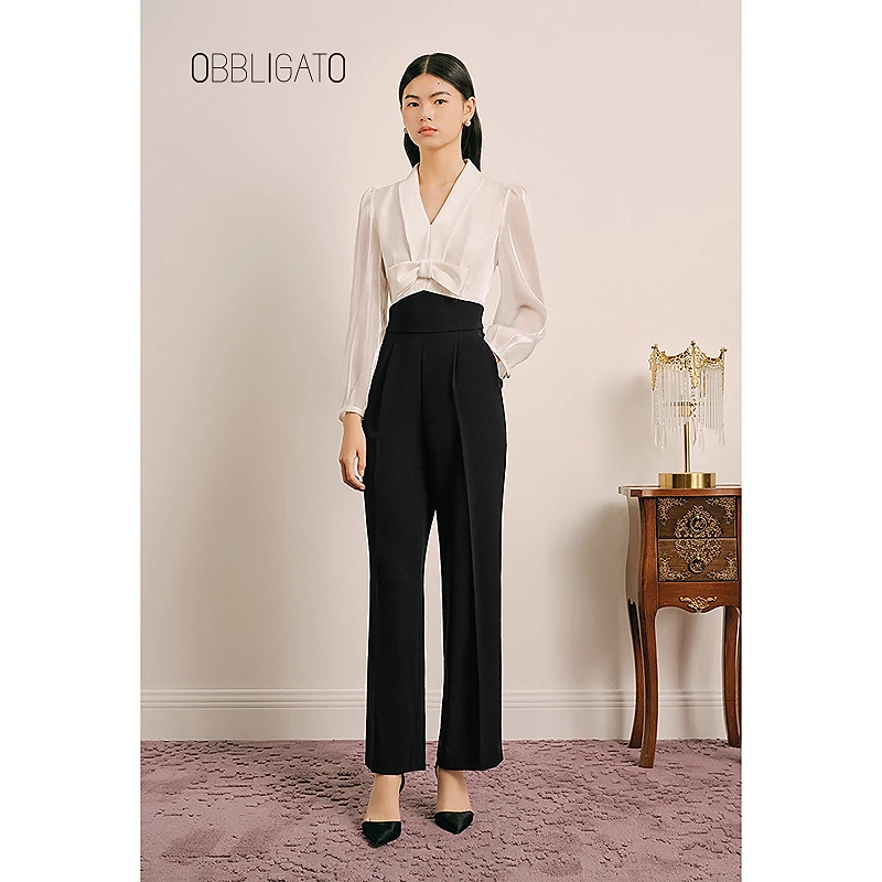 OBBLIGATO奥丽嘉朵1C64502010专选秋冬流光纱拼接连体服