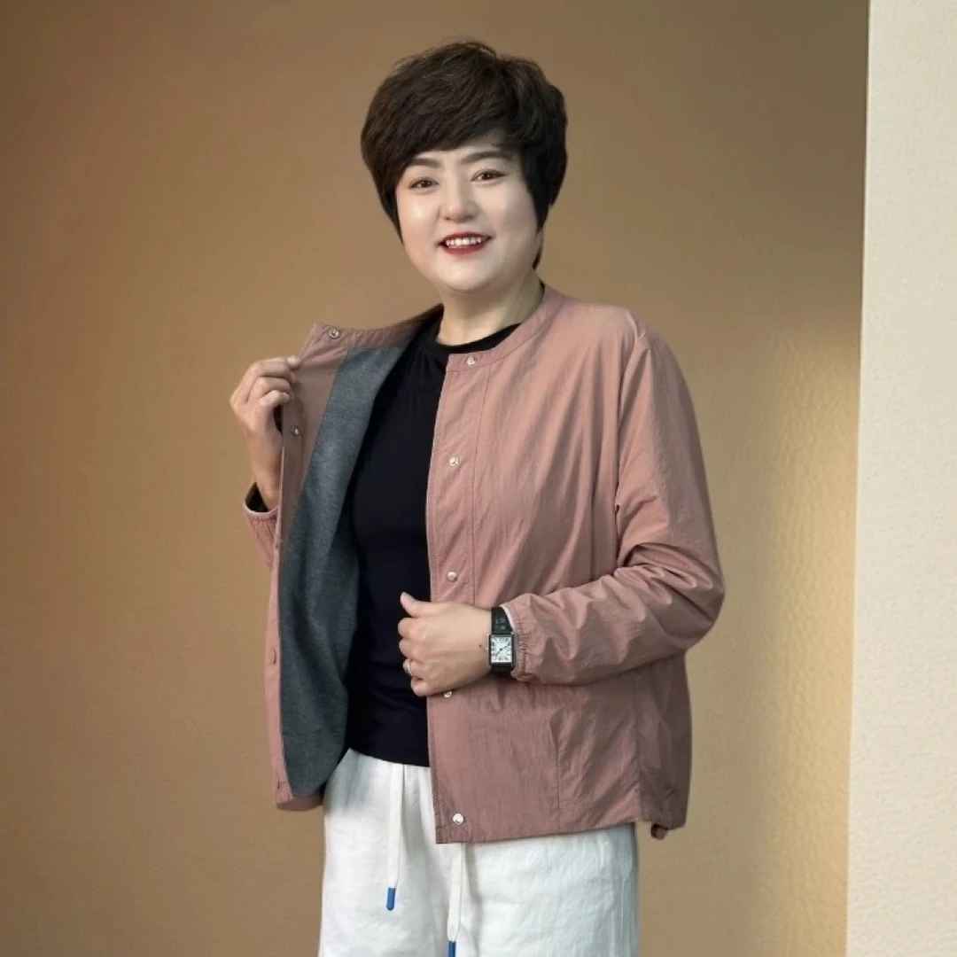 秋季女常规短款防风薄款短外套中年秋季夏季中老年6035