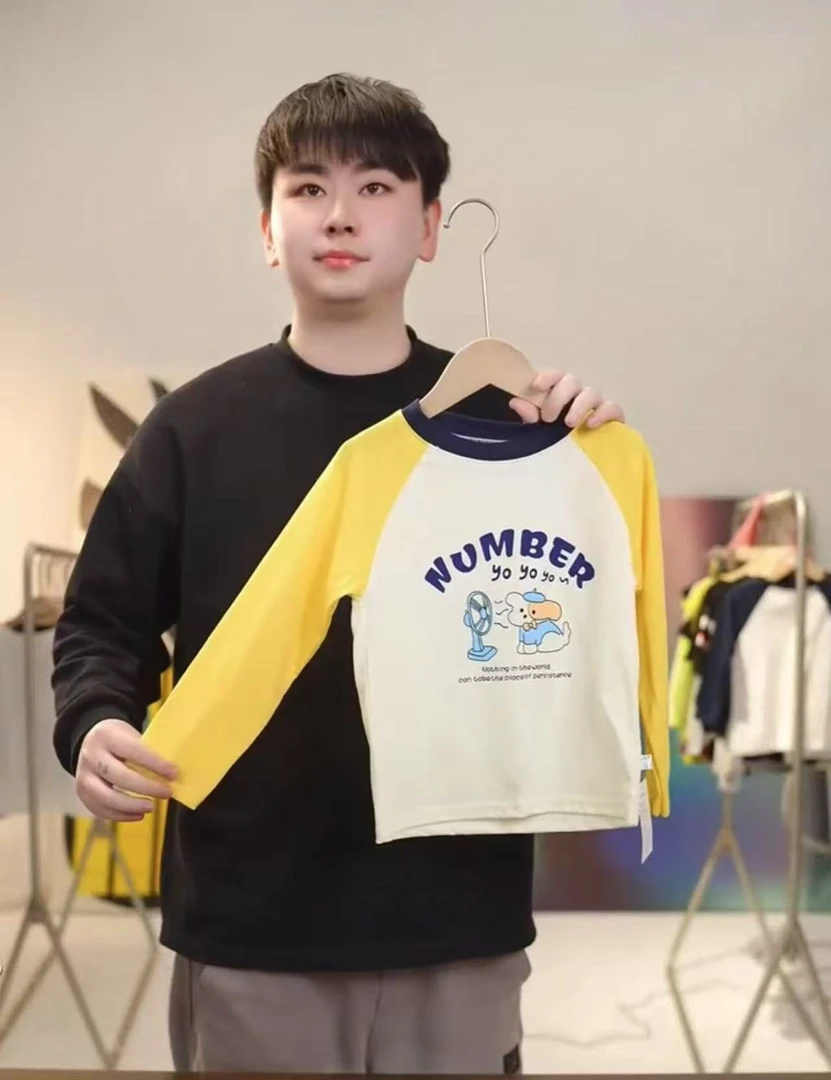 【欧巴专属】纯棉长袖T恤男童女童打底撞色拼接洋气中大童百搭上衣