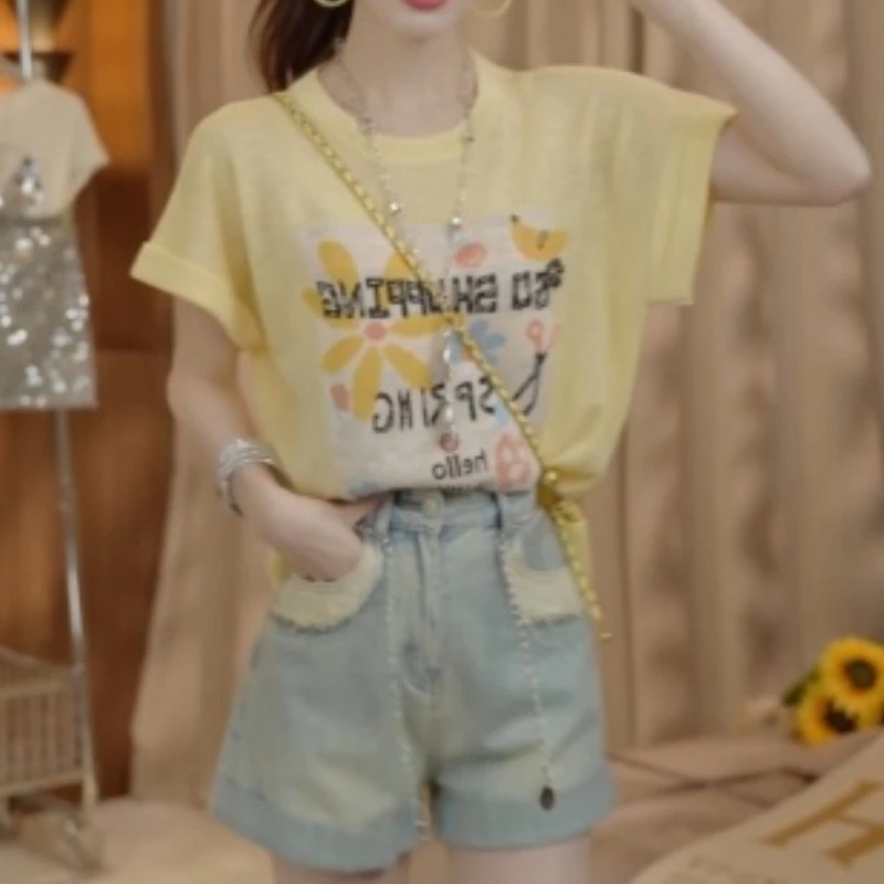 2025夏季薄款短袖T恤+链条牛仔短裤LK2503353