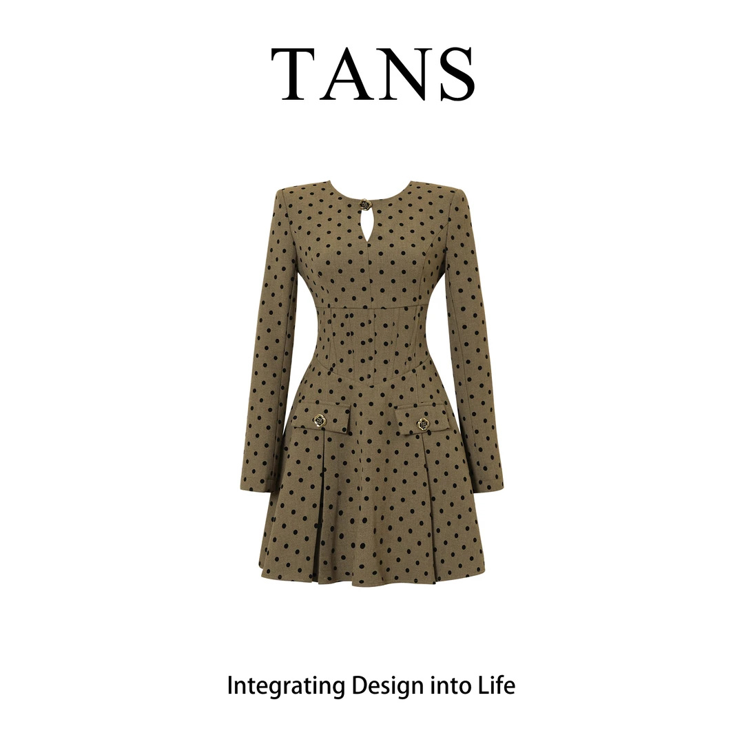 现货 TANS【秋季新品】法式气质赫本风波点设计感短款连衣裙女秋