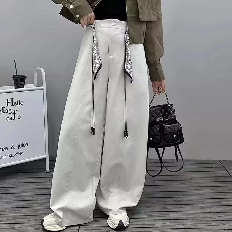 休闲阔腿裤女2025秋季新款韩版时尚系带高腰显瘦洋气宽松百搭长裤