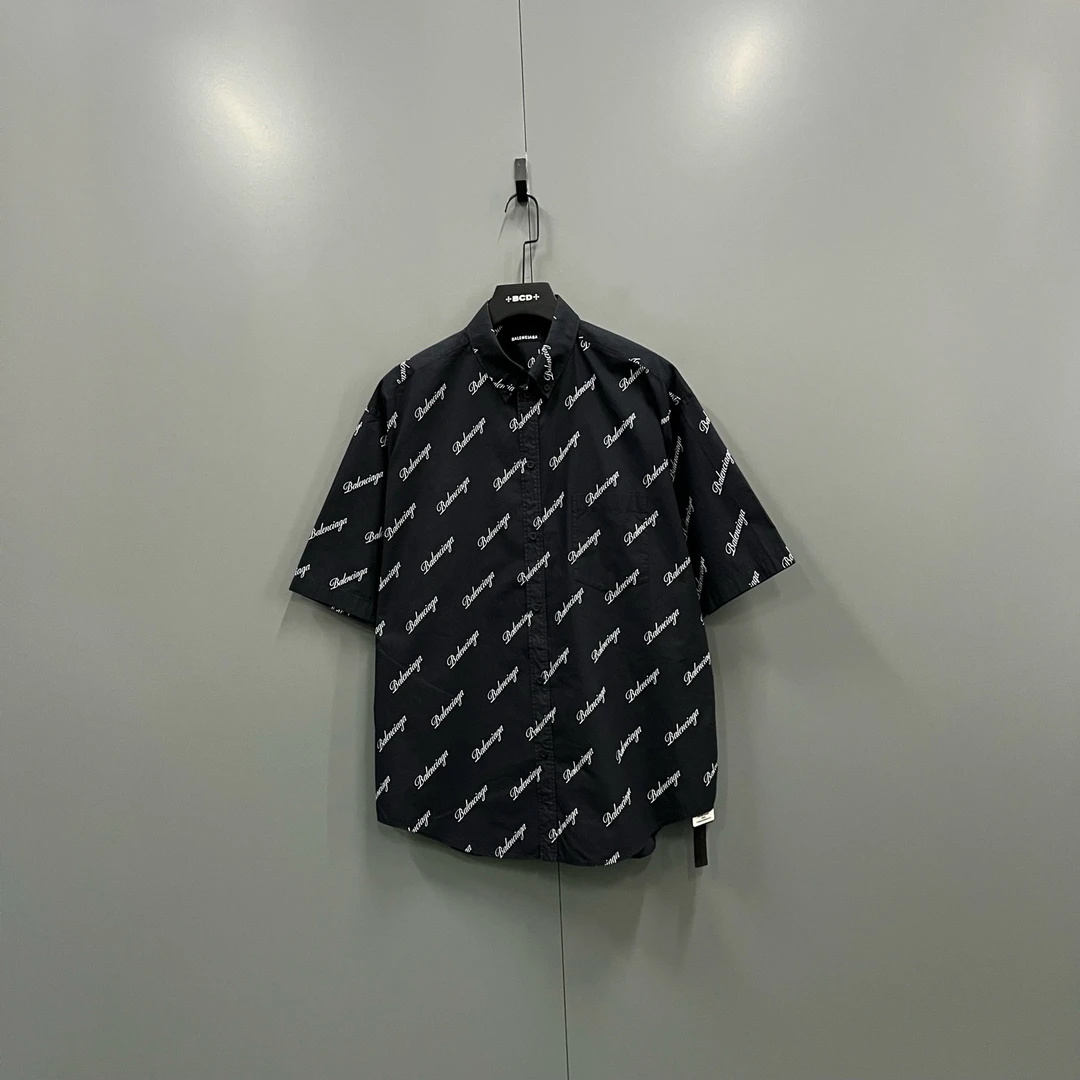 99新 Balenciaga/巴黎世家 (ll) 草写弹幕短袖衬衫 38码/610352