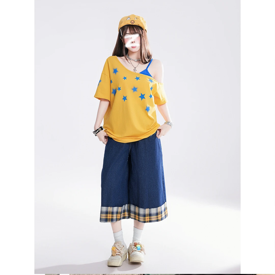 夏季新款一字领短袖t恤女百搭显瘦时尚高级感气质斜肩上衣服