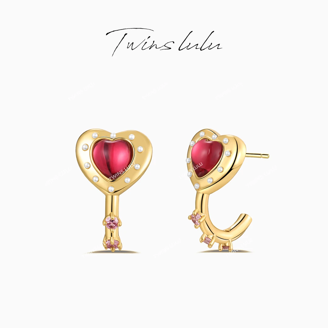 TWINS LULU 镀k金 时尚设计感甜美爱心C型蛇年红色耳环TSL1812