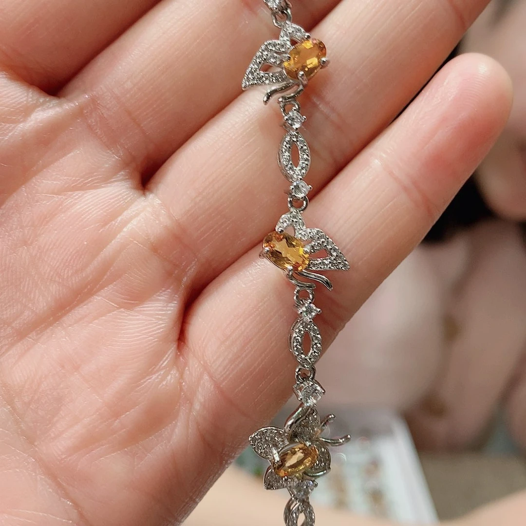 黄晶手链银S925镶嵌手链超美