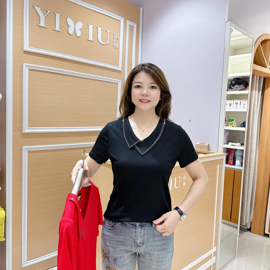 高档舒适上衣6-258218女圆领遮肉显瘦时尚洋气T恤妈妈装上衣气质