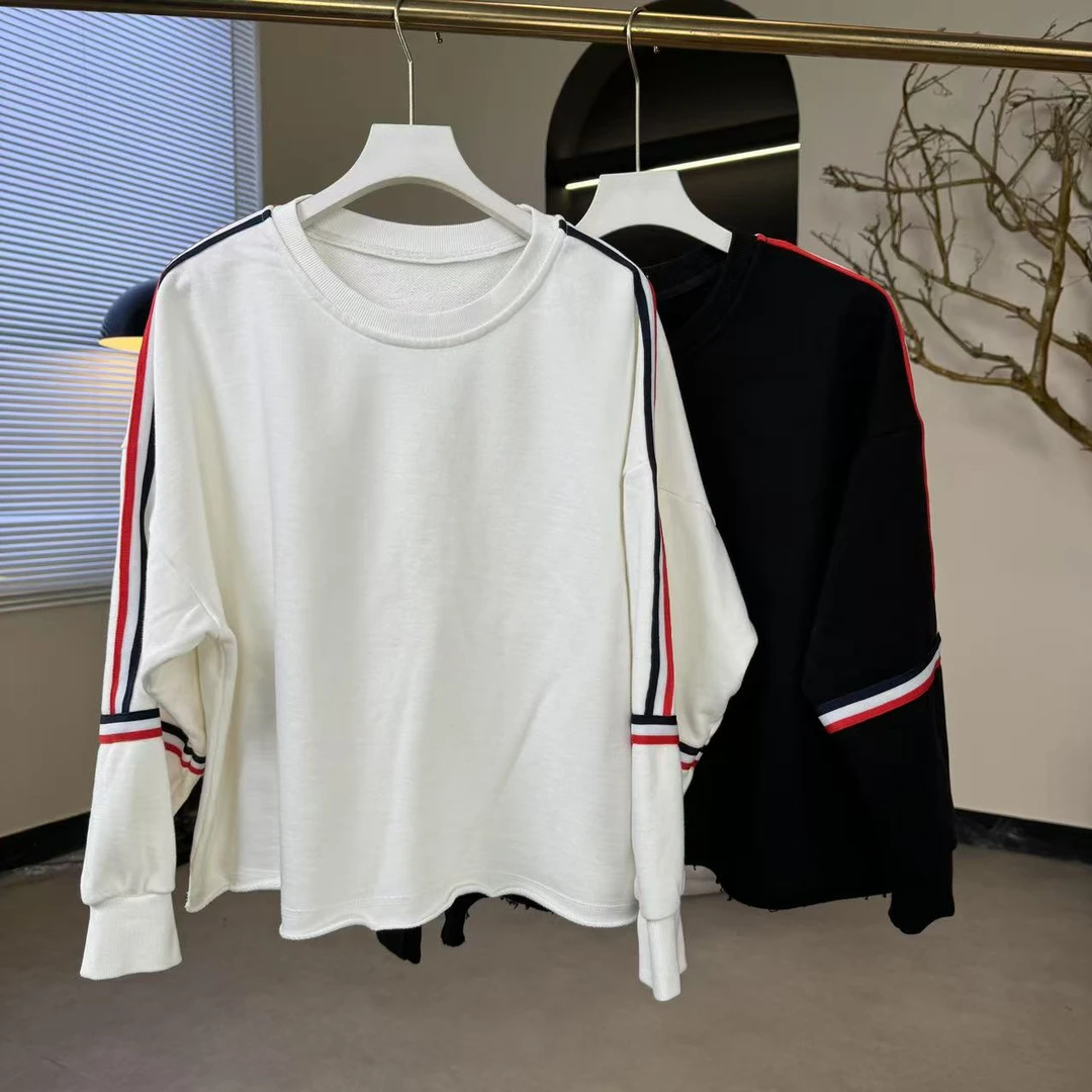 拼条设计毛圈棉春秋款卫衣圆领套头衫上衣003