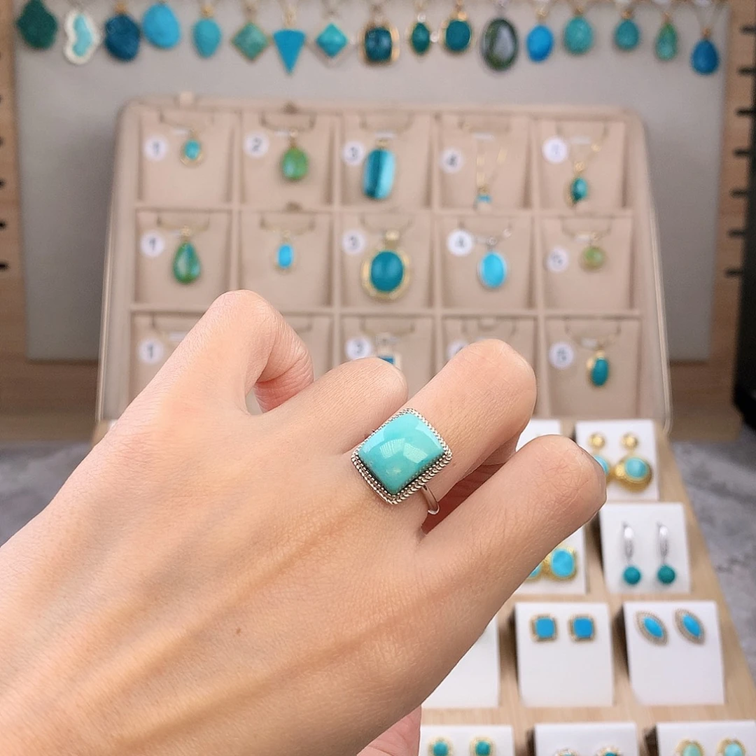 绿松石银S925镶嵌戒指