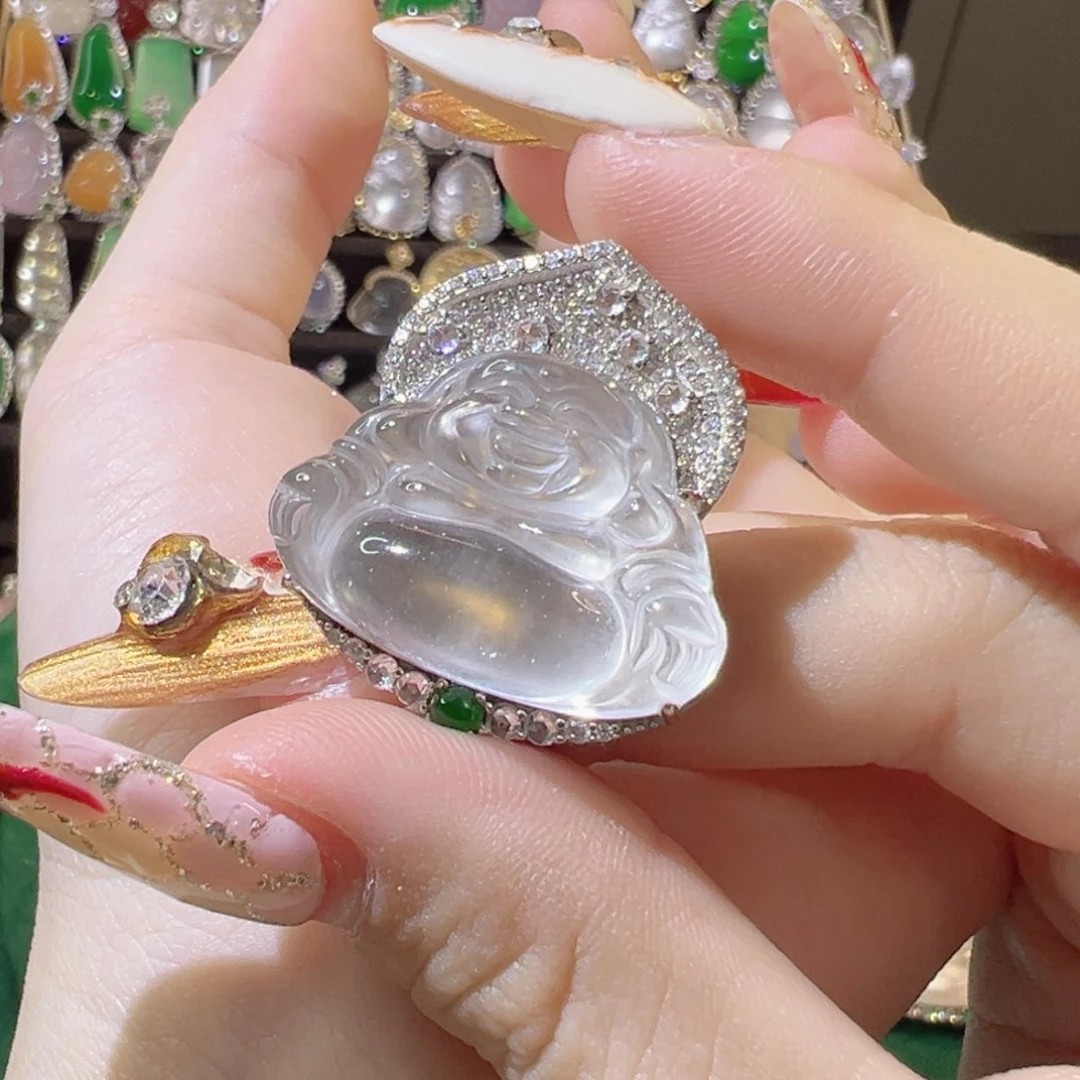 石英质玉颈饰银S925镶嵌可拆卸坐佛