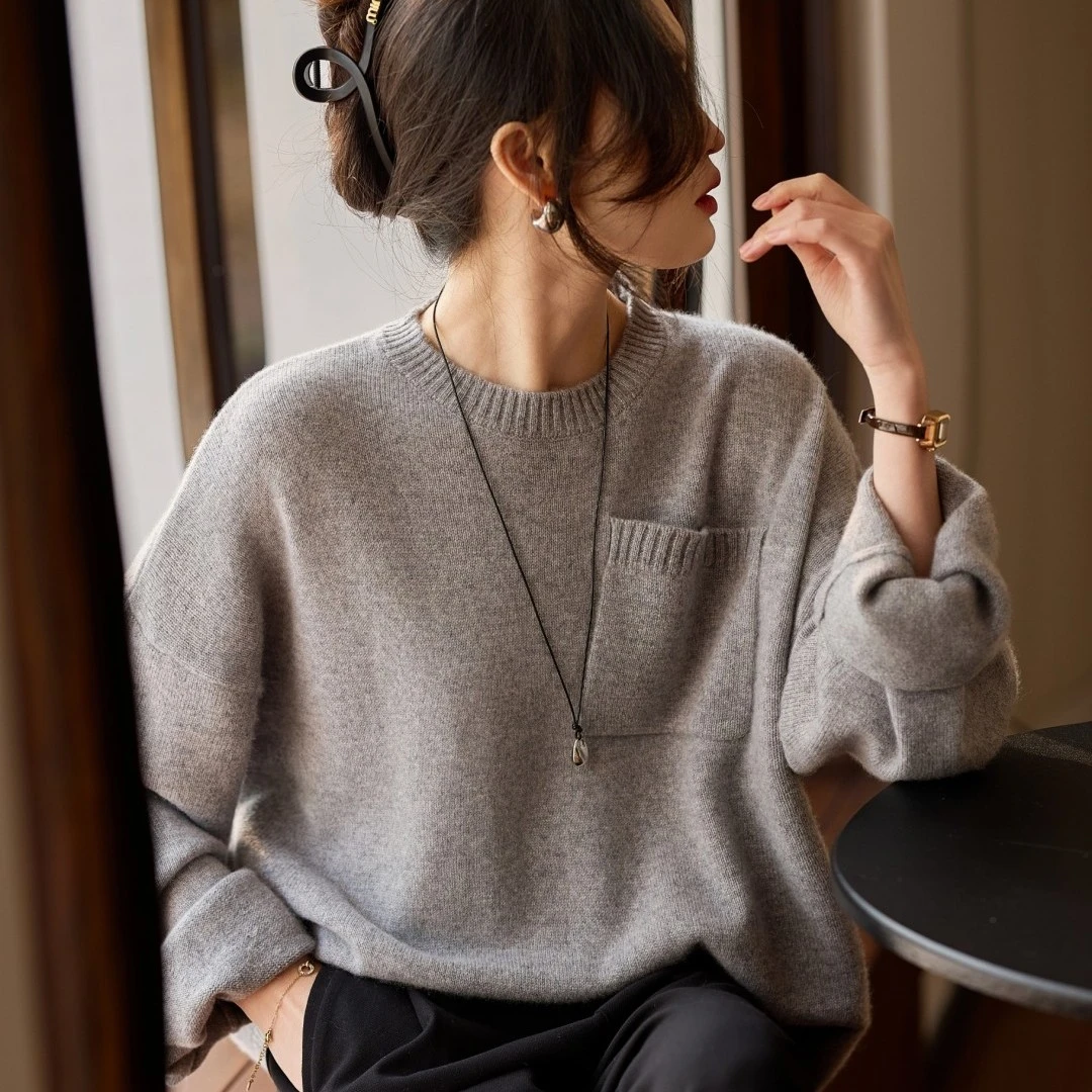 大表姐联名款100%山羊绒加厚款阔版套衫长袖