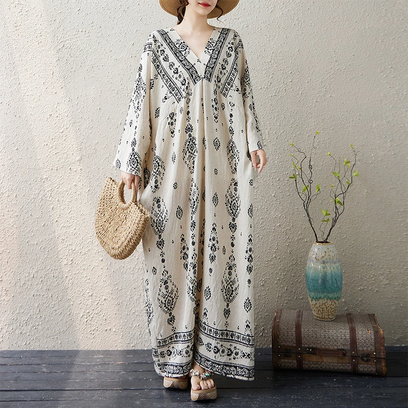 气质大码法胖mm式高级感长袖防晒v领垂感定位花宽松显瘦连衣裙女