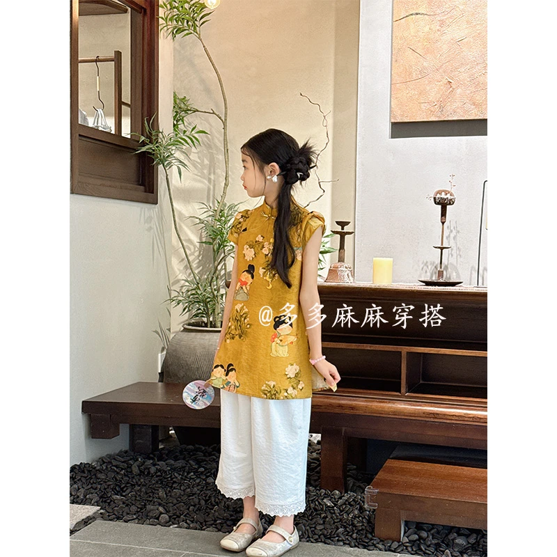 【仕女图】中国风拉链女童印花薄款汉服夏季中式民族风套装23972#
