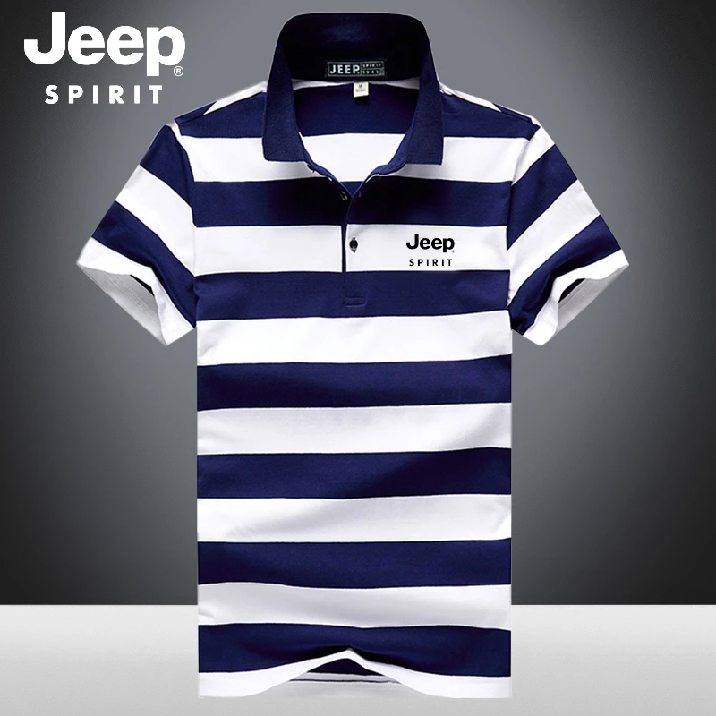 jeep吉普2025年夏季爆款男士条纹Polo衫短袖商务休闲翻领半袖上衣