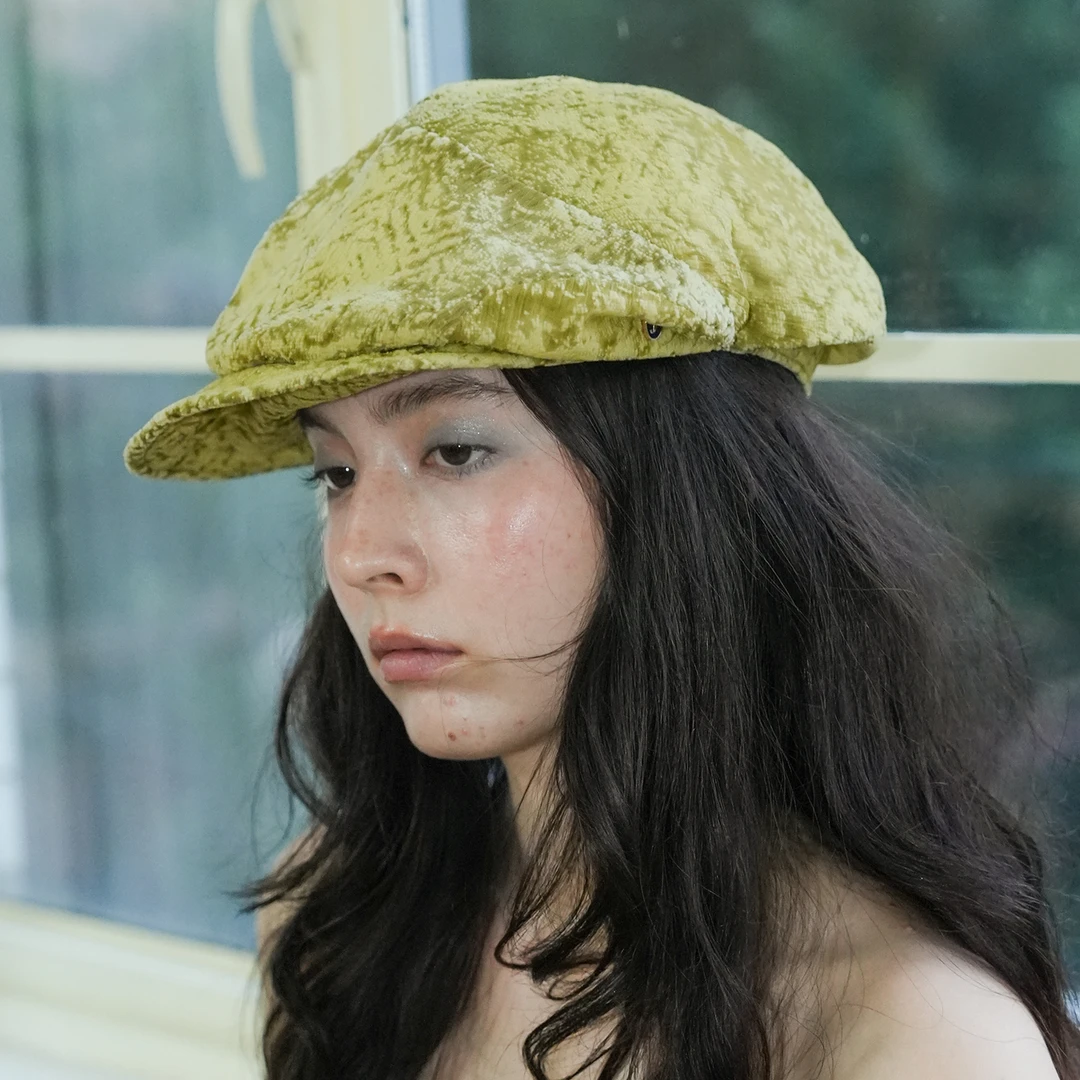 JOJOKUR不对称雪纺绒面报童帽黄绿色夏季新品小众不被定义潮女帽