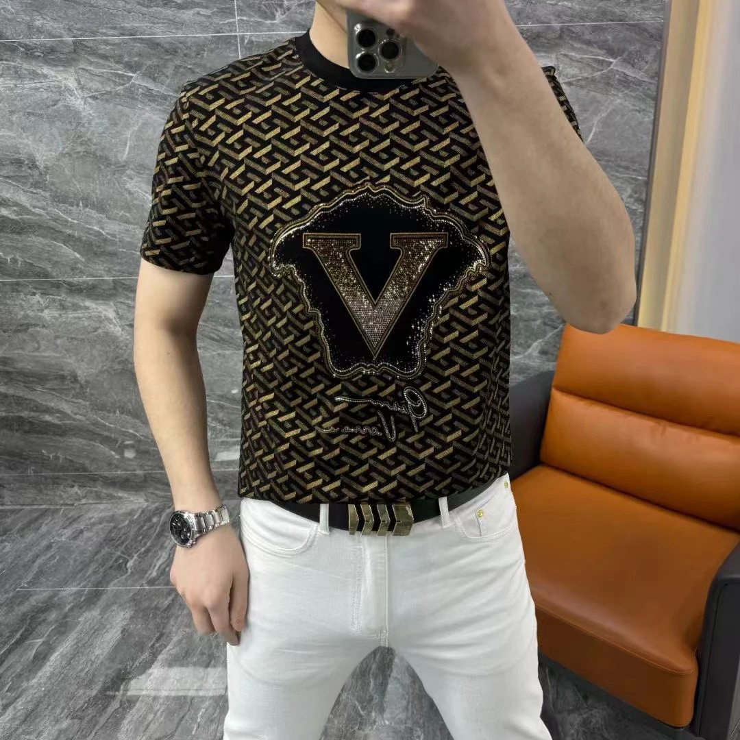 【现货】6036夏季新款欧货轻奢圆领修身男士商务休闲潮流帅气