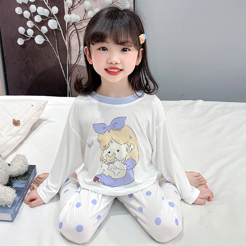 女童睡衣2025新款夏季薄款莫代尔长袖儿童可爱小女孩空调服家居服