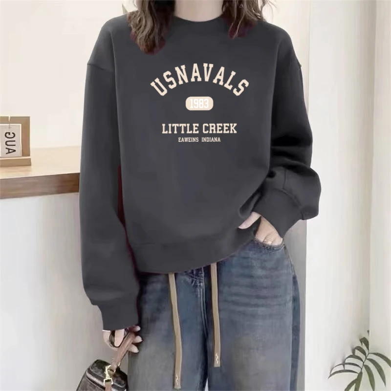 圆领套头打底衫加绒加厚卫衣女2025秋冬新款宽松韩版外套春秋薄款