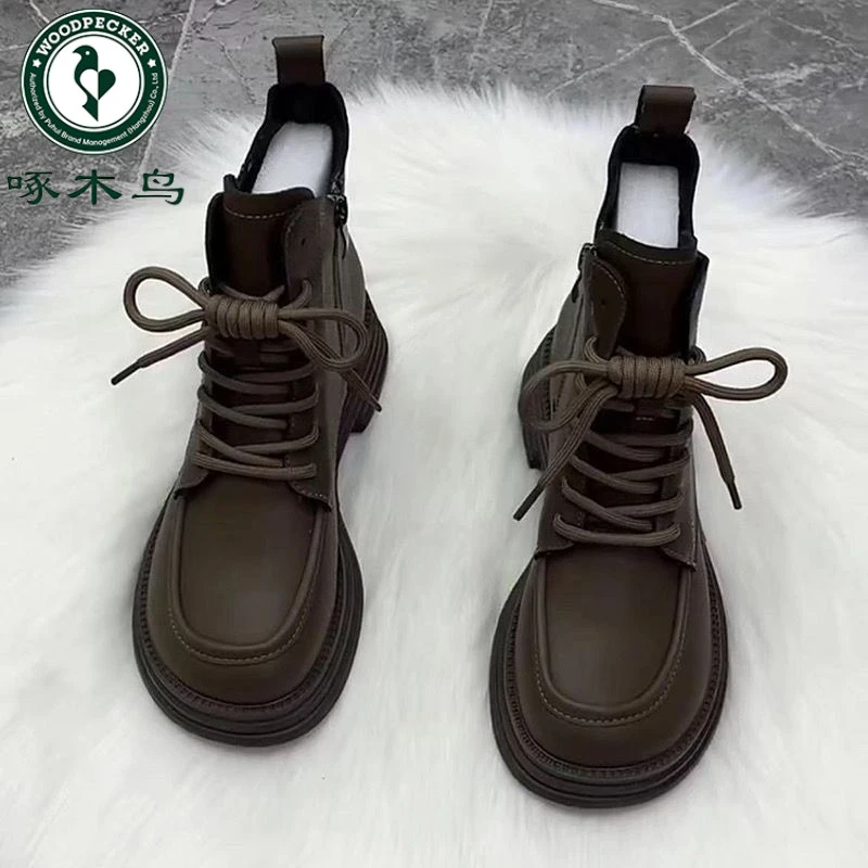 啄木鸟厚底马丁靴女2025新款秋季爆款英伦风单靴超火冬加绒短靴