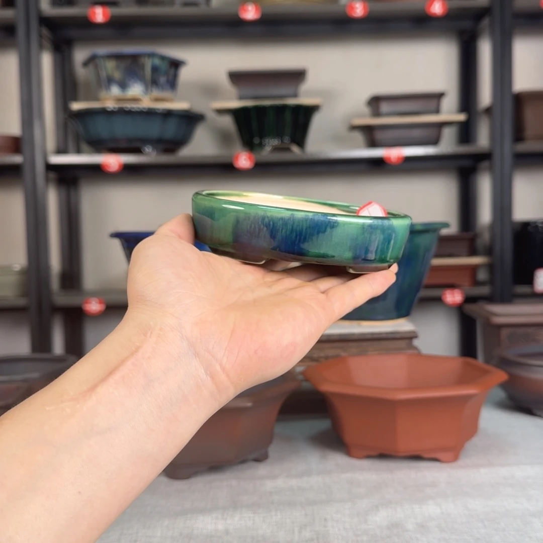 手工釉盆 绿色椭圆福利2