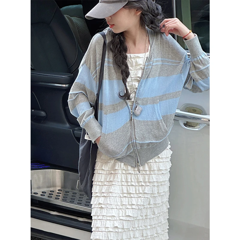 K28448超薄慵懒风女童外套春夏2025新款夏装儿童连帽针织开衫休闲