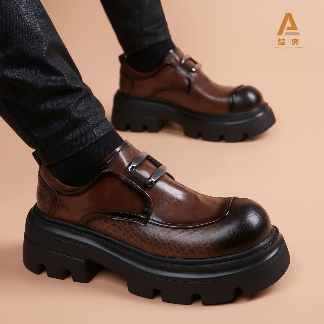 休闲皮鞋男德比鞋男款爆款2025新款厚底潮流增高一脚蹬痞帅高级感