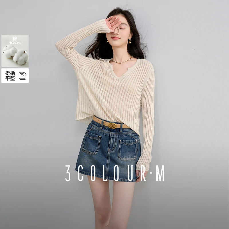 【100棉】三彩2025夏季新款牛仔半身裙复古水洗A字裙短裙显瘦女M