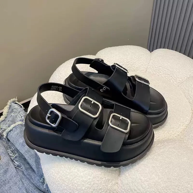 SUSU【夏日限定】面包罗马凉鞋厚底欧洲站经典百搭增高外穿休闲凉鞋