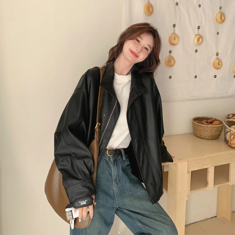 甜酷风皮衣外套女2025春秋新款复古炸街韩系工装风机车风PU皮夹克