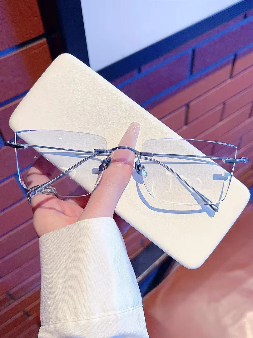 私人定制无框钻石切边男女款商务纯钛可配度数变色防蓝光防雾眼镜