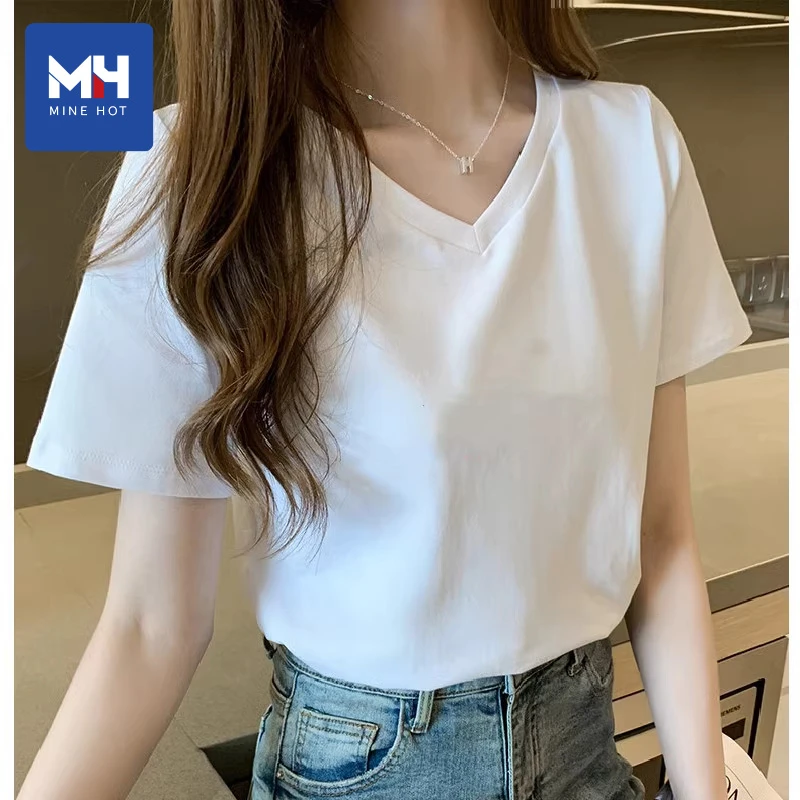 唐狮集团MH白色短袖T恤女2025新款夏季宽松大码ins女装上衣服H