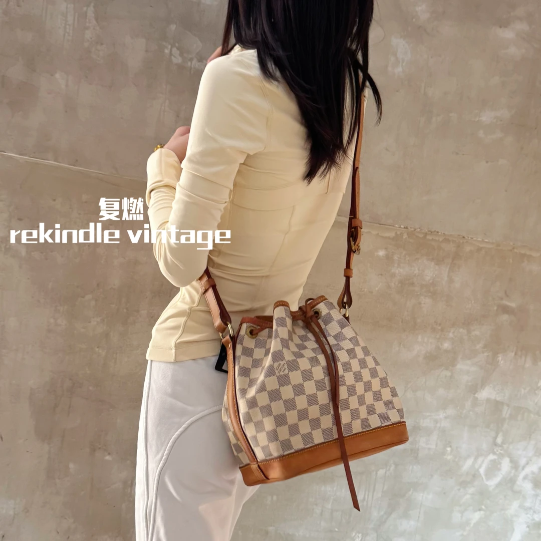 95新 LouisVuitton/路易威登 复燃精选/白棋盘noebb水桶斜挎包