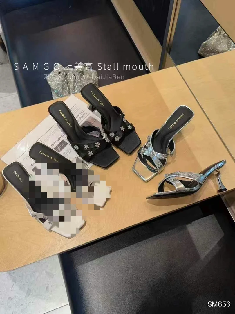 专柜品质法式水钻高跟凉鞋女夏季外穿交叉带拖鞋跟鞋女2024新款