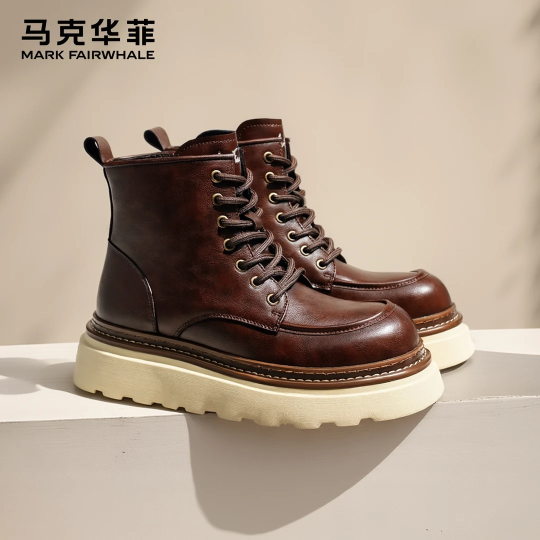 马克华菲马丁靴男款冬季男鞋增高皮靴男士保暖工装男靴爆款靴子男
