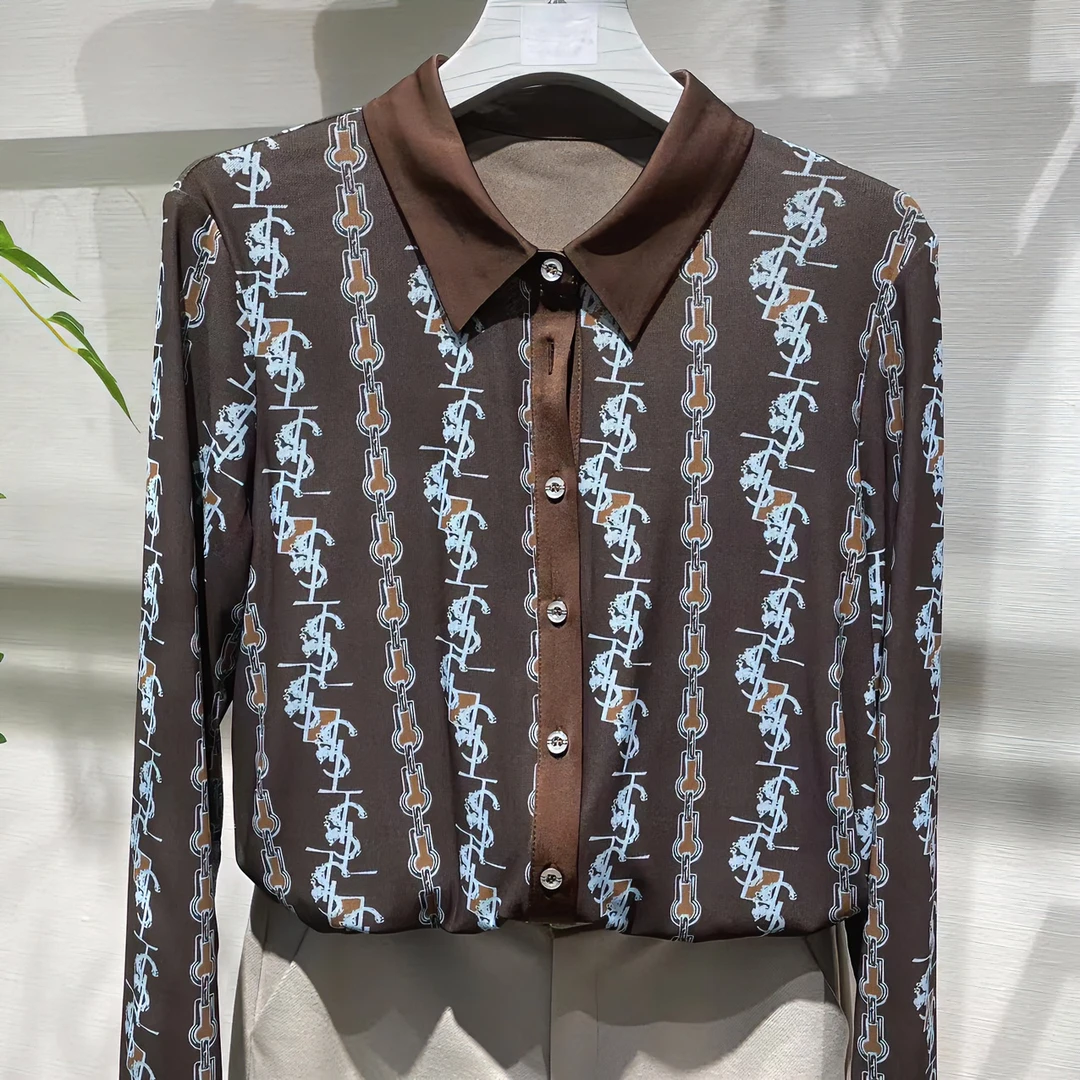 C6275 渐变丁达尔风翻领衬衣秋季时尚印花百搭轻奢休闲洋气衬衫