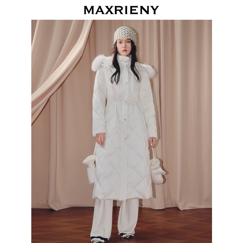 MAXRIENY超长过膝绗线羽绒服女25冬款松绒系穿搭白鸭绒保暖外套