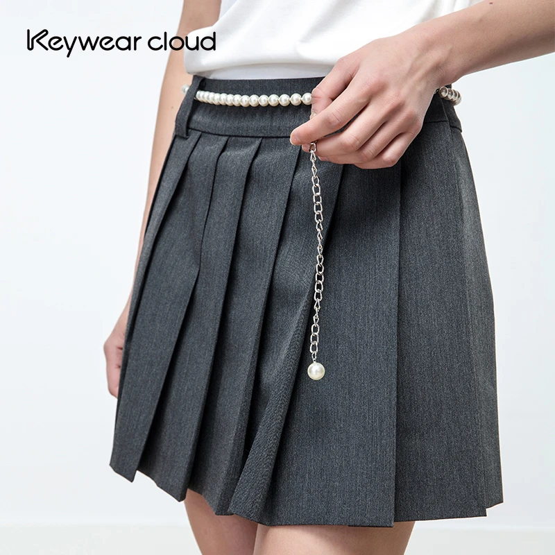 Keywearcloud奇威简约珍珠带吊坠腰链小香风显瘦气质针织时尚女士