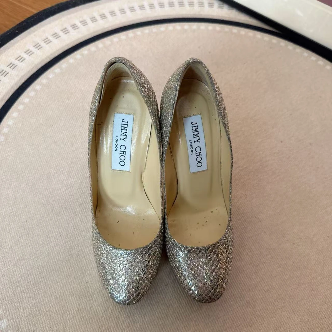 95新 JIMMY CHOO/吉米周 亮片高跟鞋35码银色/250702VZZZY18