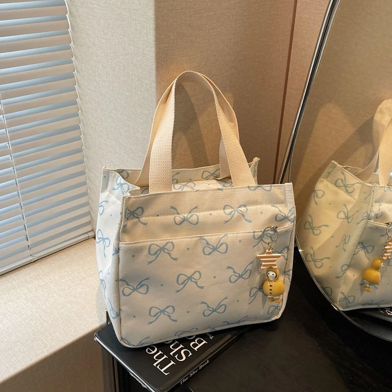 新款高颜值帆布包女手提学生外出简约便携上班百搭便当饭盒手拎包